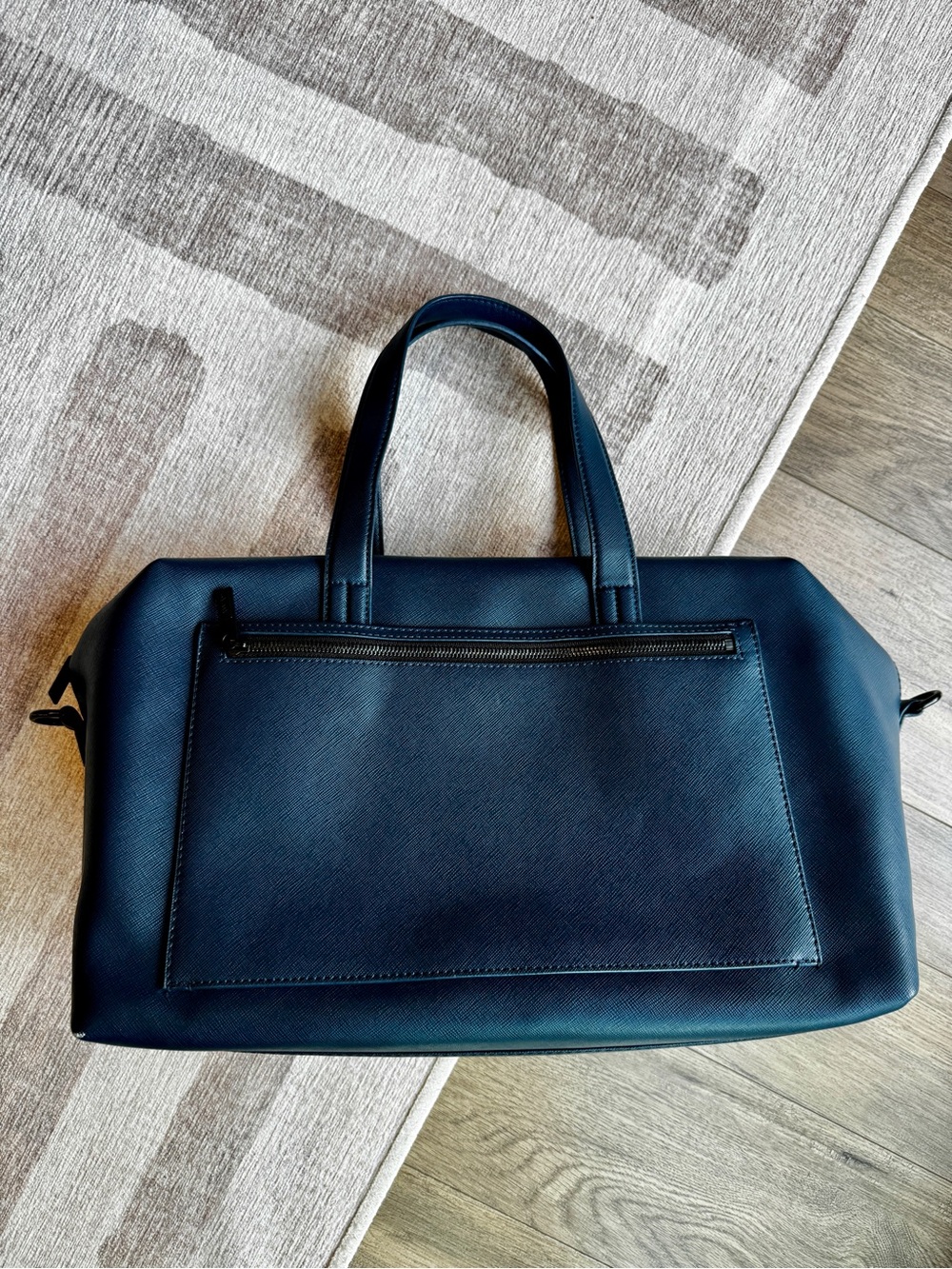 Away The Everywhere Bag blue saffiano leather weekender travel duffel bag